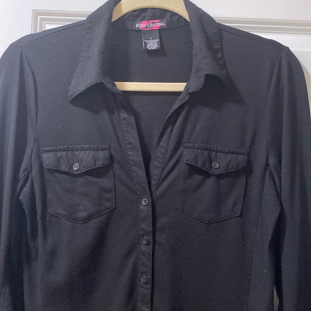 LS Black Button Top-  Body Central